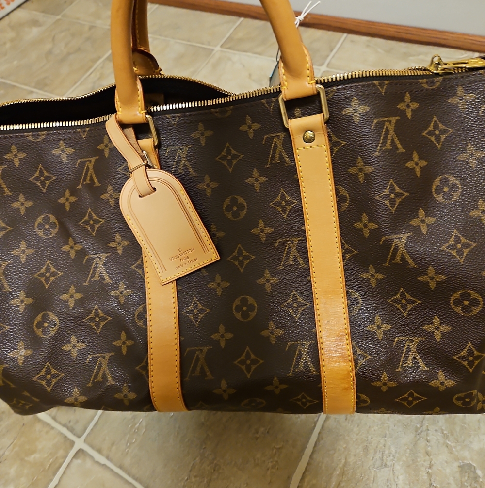 Louis Vuitton Brown Monogram Canvas Duffel with Tan Leather Trim
